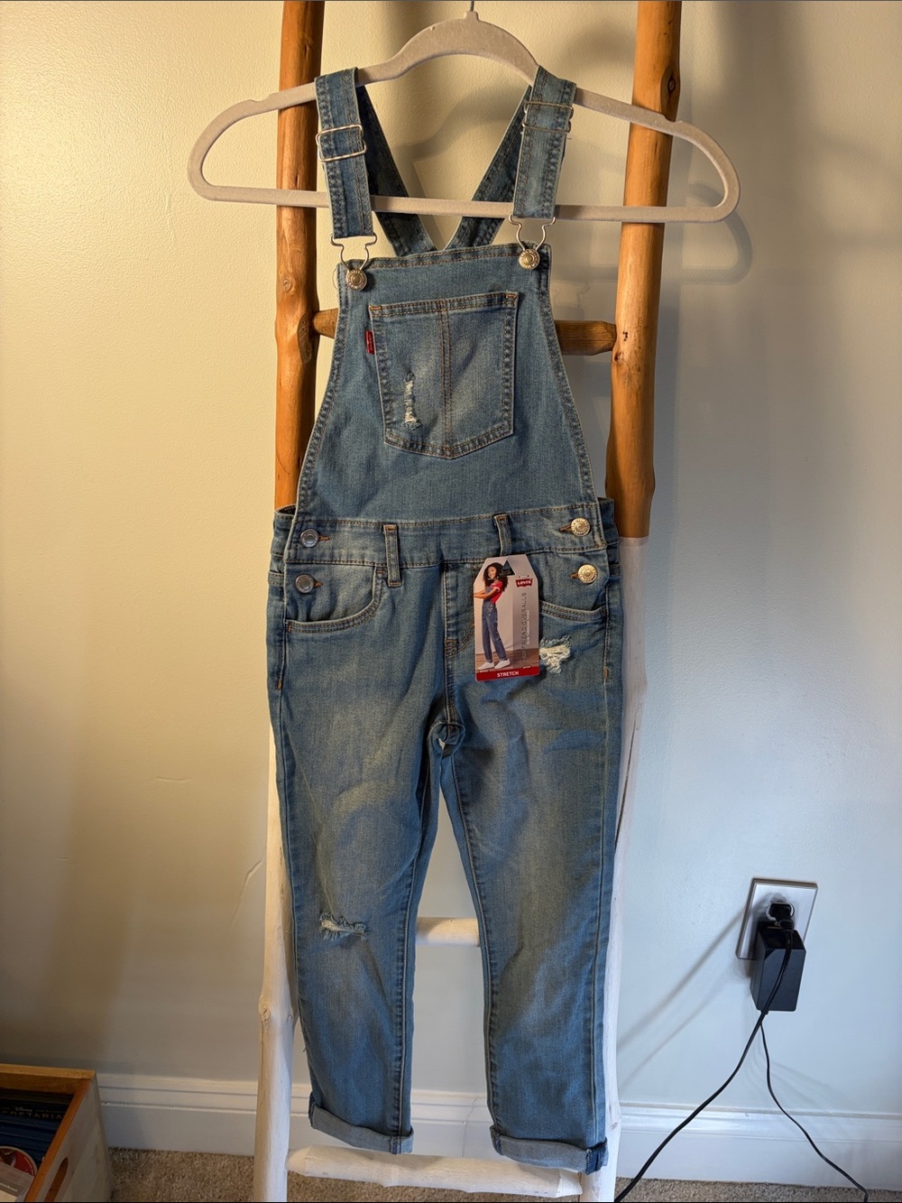 Levi's Light Blue Distressed Denim Overalls
